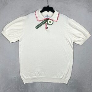 New Oxknit Polo Shirt Mens 2XL Cream Knitted  60s 70s Retro Style Preppy Golf